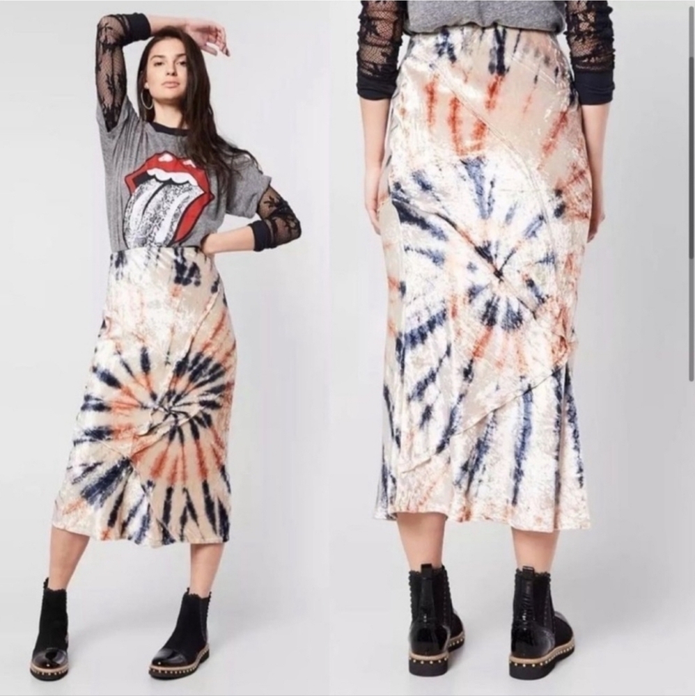 Free People Velvet Serious Swagger Tie-Dye Midi Skirt Size Small